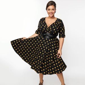 Unique Vintage Black & Pumpkin Delores Swing Dress